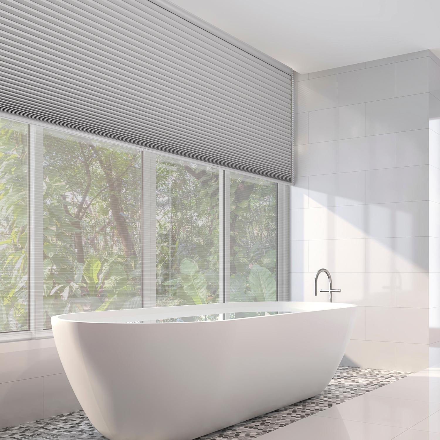 Cellular Shades Cellular Shades in a bathroom window