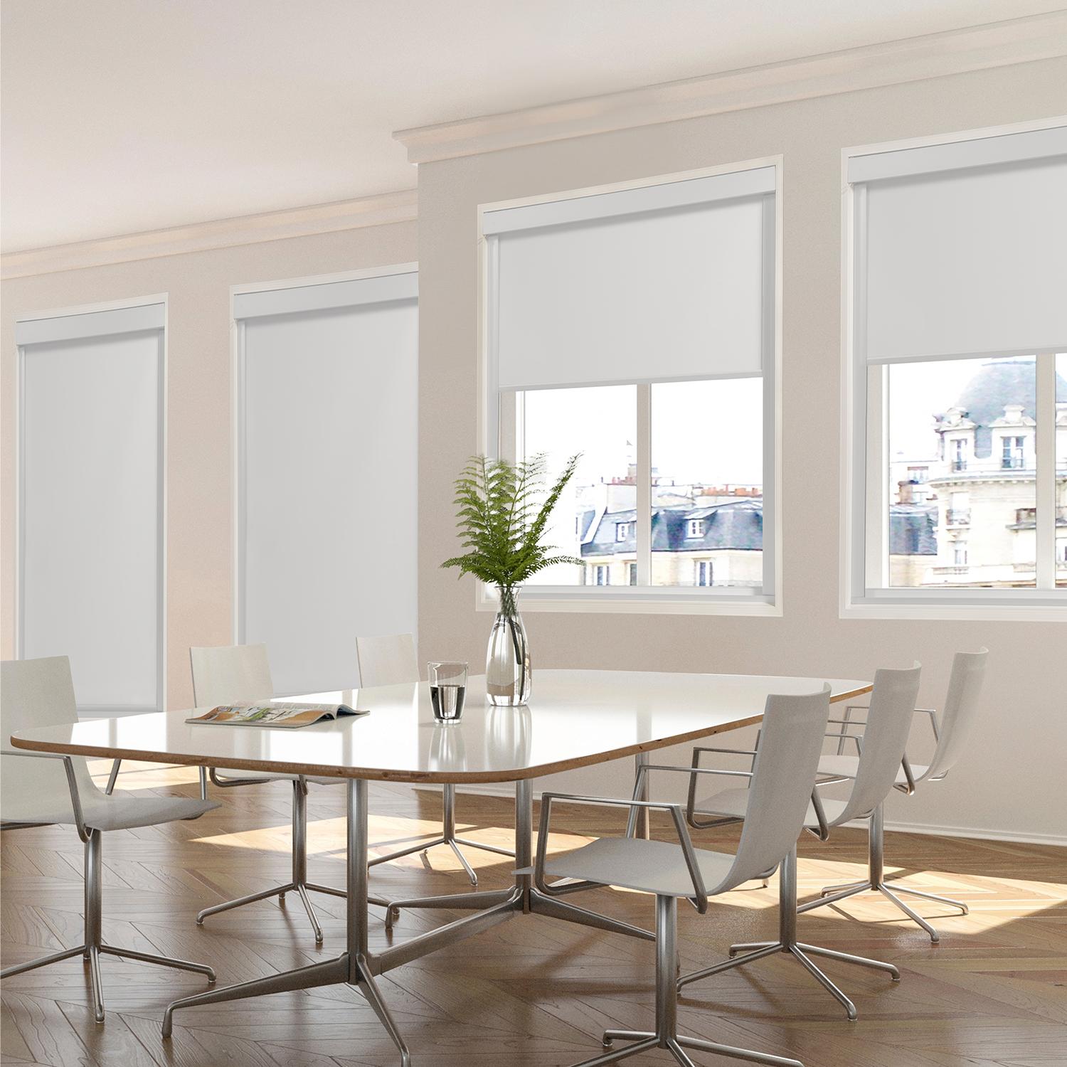 Roller Shades Roller Shades in a dining room window